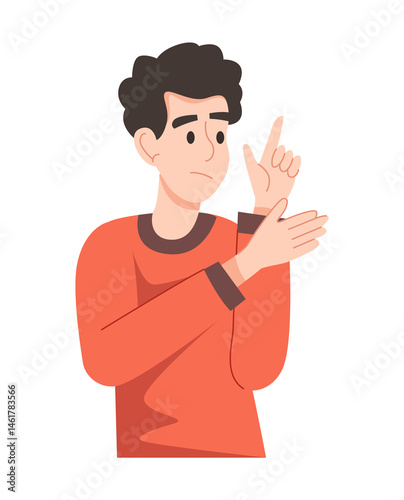 Person wondering and thinking, character discussing and gesturing, emphasizing teamwork and collaboration
