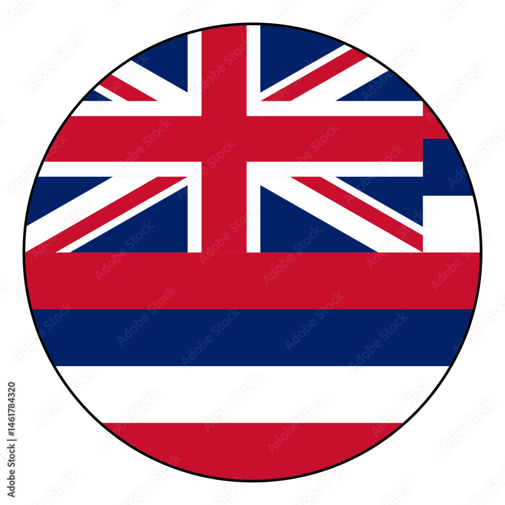 Obraz premium Flag of Hawaii. Black edge. Hawaii circle flag logo icon computer vector illustration design.
