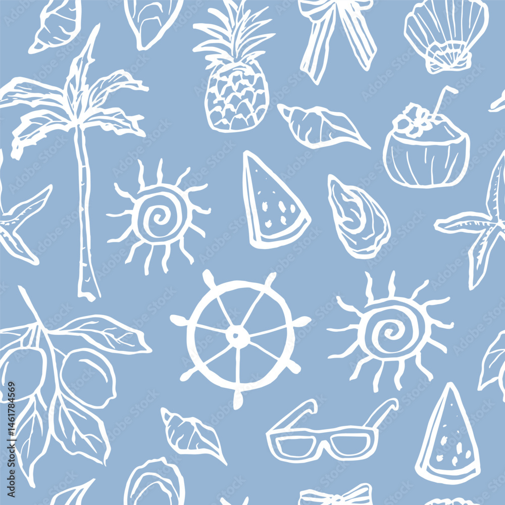 Fototapeta premium Hand drawn doodle mediterranean summer vacation background