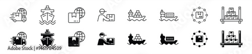 set of logistic and shipping icon. containing global delivery, freight transport, supply chain management thin line and flat icon for your app and web. vector illustration