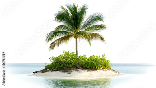 Tropical island with palm trees on white background