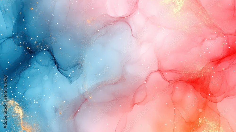 Fototapeta premium Abstract fluid art; vibrant colors blend, creating mesmerizing patterns with gold speckles