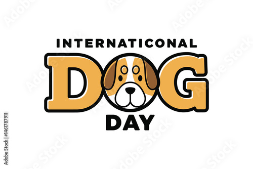 International Dog Day typography ,Cute Cartoon Dog Illustration Logo Design.