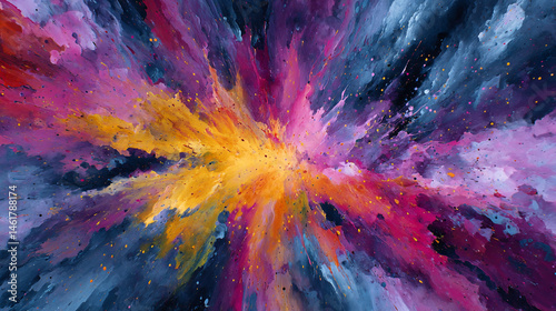 Wallpaper Mural Colorful explosion of paint with yellow orange pink and blue hues creating a dynamic abstract design Torontodigital.ca
