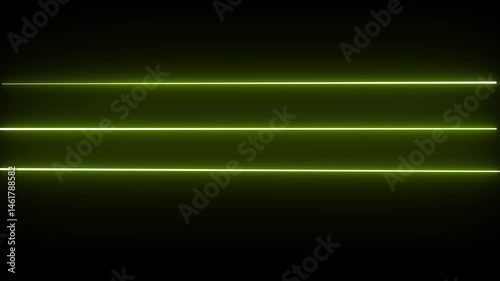 Horizontal neon line animation moving from right to left on black screen. Abstract glowing neon lights blinking lines moving animation.