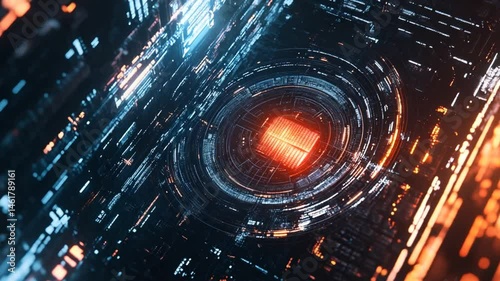 Advanced microchip technology background with dynamic data processing visualization