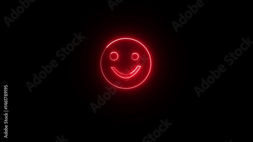 Glowing neon smile icon 4k isolated on black background. Happy smiley chat symbol. Abstract smile icon animation.