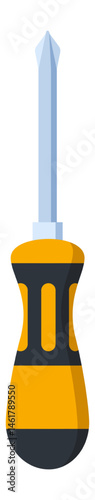 Screwdriver with ergonomic yellow and black handle and metal tip for tightening or loosening screws, isolated on white background, representing craftsmanship, DIY, and repair work