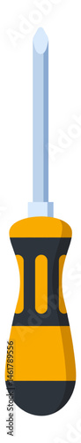 Screwdriver featuring an orange and black handle with a gray shank, positioned against a white background in a simple, minimalist vector illustration