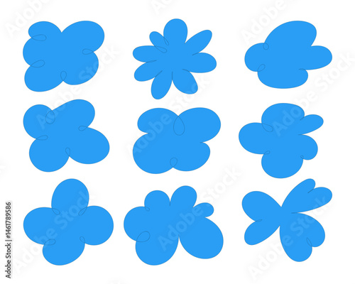 Abstract Blob Floral Shape Collection. A collection of 9 abstract floral elements in smooth blob style with playful petal shapes rounded silhouettes. Perfect for aesthetic compositions