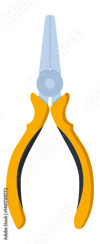 Long nose pliers with yellow and black handles and a metal body, useful for gripping small objects or bending wires, isolated on white background