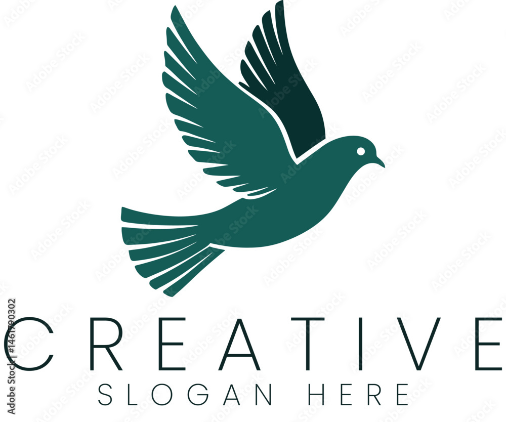 Fototapeta premium Elegant Teal Dove Bird Logo Design Graphic Vector Illustration art hope icon blue peace wings clean 