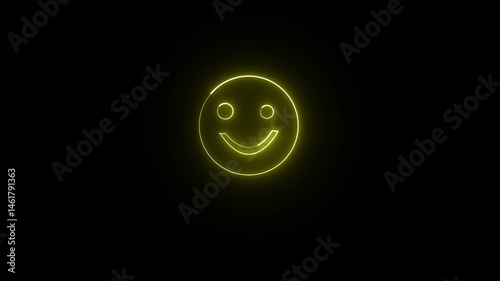 Glowing neon smile icon 4k isolated on black background.