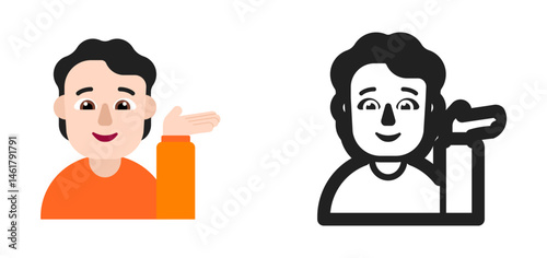 Person Tipping Hand Emoji (Dark Hair, Orange Shirt)
