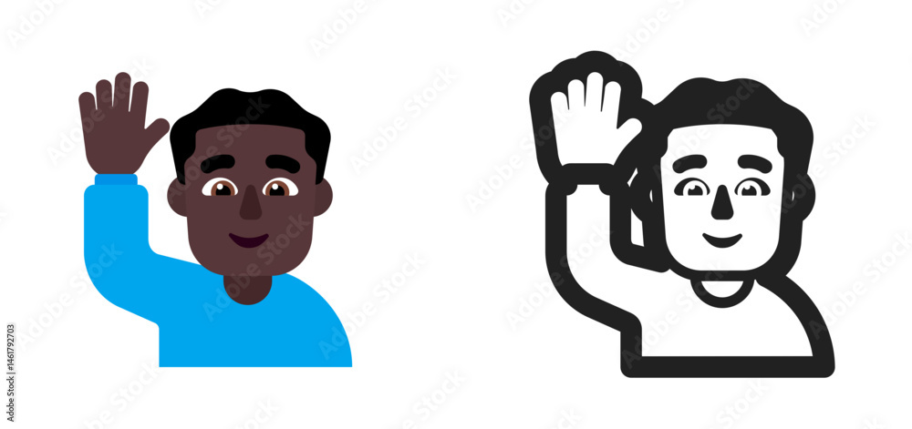 Fototapeta premium Waving Man Emoji (Dark Skin Tone)