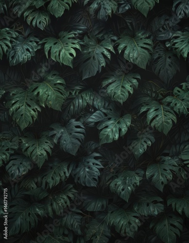 Intricate black & green exotic leaf pattern; shadowy, stylish ,  leaves,  vibrant green
