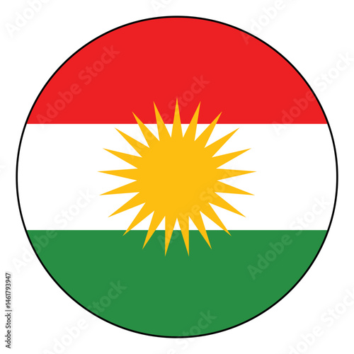 Flag of Iraqi Kurdistan. Black edge. Iraqi Kurdistan circle flag logo icon computer vector illustration design.