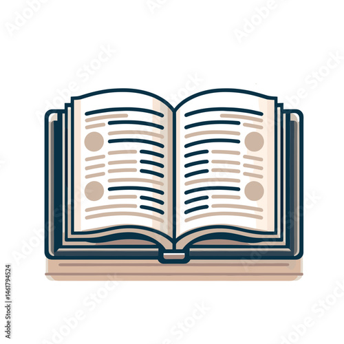 Vector open book icon with pages and text representing knowledge and education 