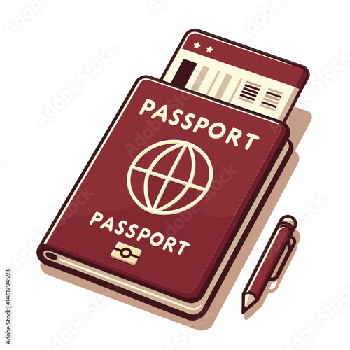 Vector passport icon with pen representing travel and identification 