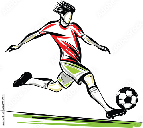 Dynamic Soccer Player Kicking Ball Illustration