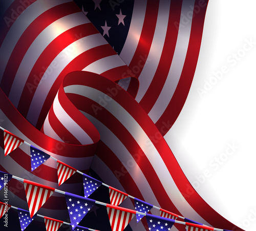 An exquisite illustration of an American flag and garland
