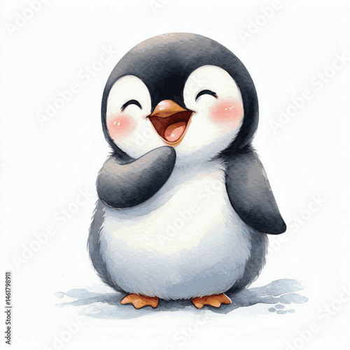 Chuckle Chiaroscuro penguin laughing happily isolated watercolor vector illustration svg