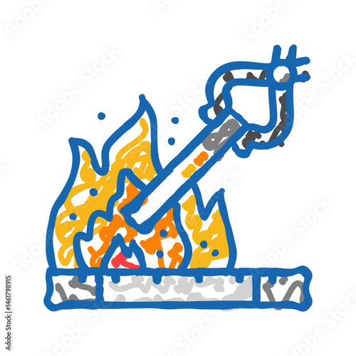 heat treatment blacksmith icon doodle illustration