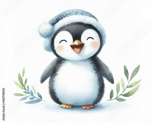 Tuxedoed Tide penguin laughing happily isolated watercolor vector illustration svg
