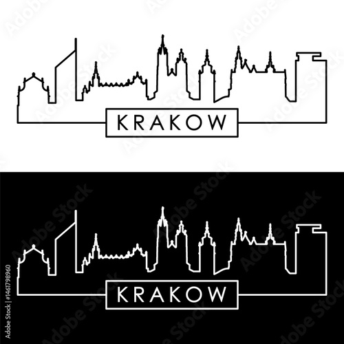 Krakow skyline. Linear style. Single line. Editable vector file.