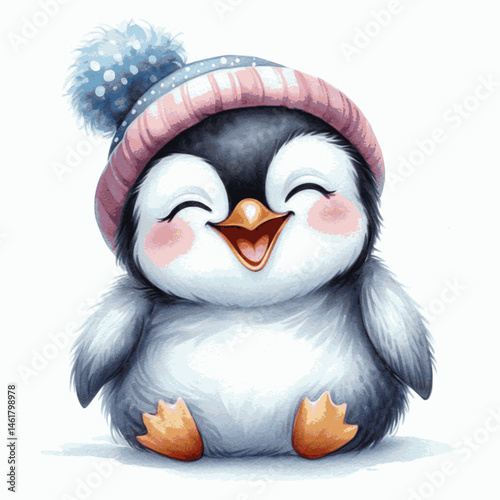 Puddle of Giggles penguin laughing happily isolated watercolor vector illustration svg