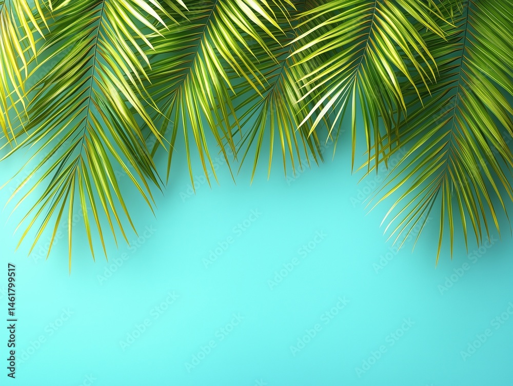 Fototapeta premium Minimalist Blue Paper-Cut Tropical Leaves Background, HD Botanical Texture for Graphic Design, Web Decor, and Commercial Use