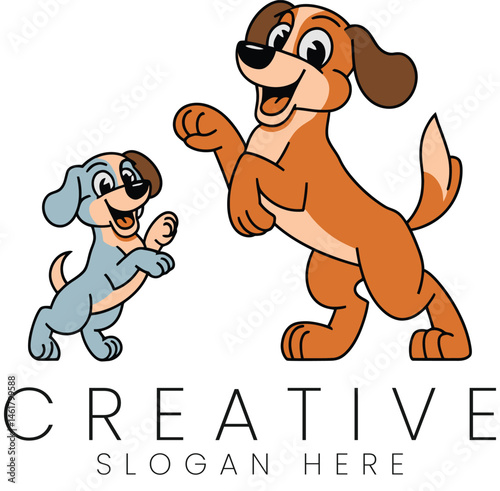 Playful Cartoon Dogs Happy Puppy Illustration Adorable Pet Friends Doggy Design fun kid pets cute   