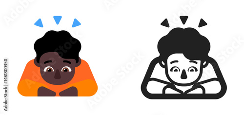 Person Bowing Deeply Emoji (Very Dark Skin Tone, Orange Shirt)
