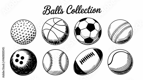Hand-Drawn Sports Balls Collection in Vintage Sketch Style