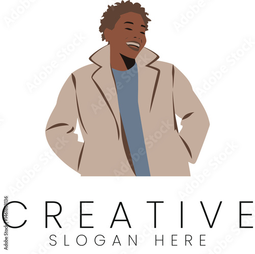 Stylish Young Man Smiling Beige Coat Fashion Illustration Design art male flat style happy model    