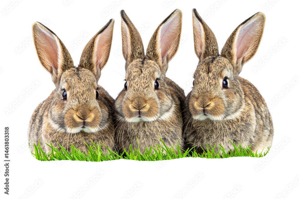 Obraz premium 3 Rabbit sitting on grass, transparent background