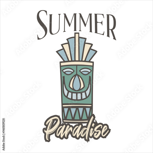 Summer Tiki Mask Totem Illustration, Ancient Totem 