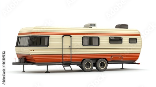 A realistic horse trailer with rubber tires, on white