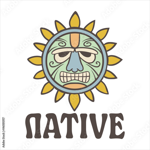 Summer Tiki Mask Totem Illustration, Ancient Totem 