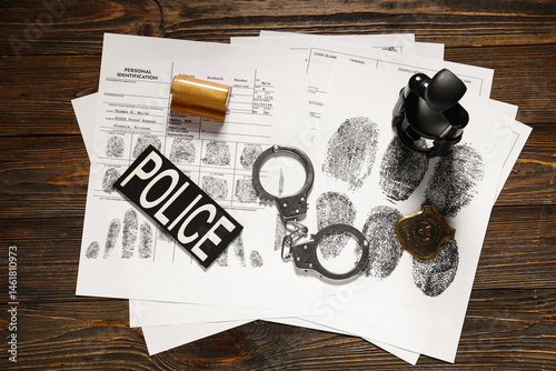Handcuffs, stamp and finger...