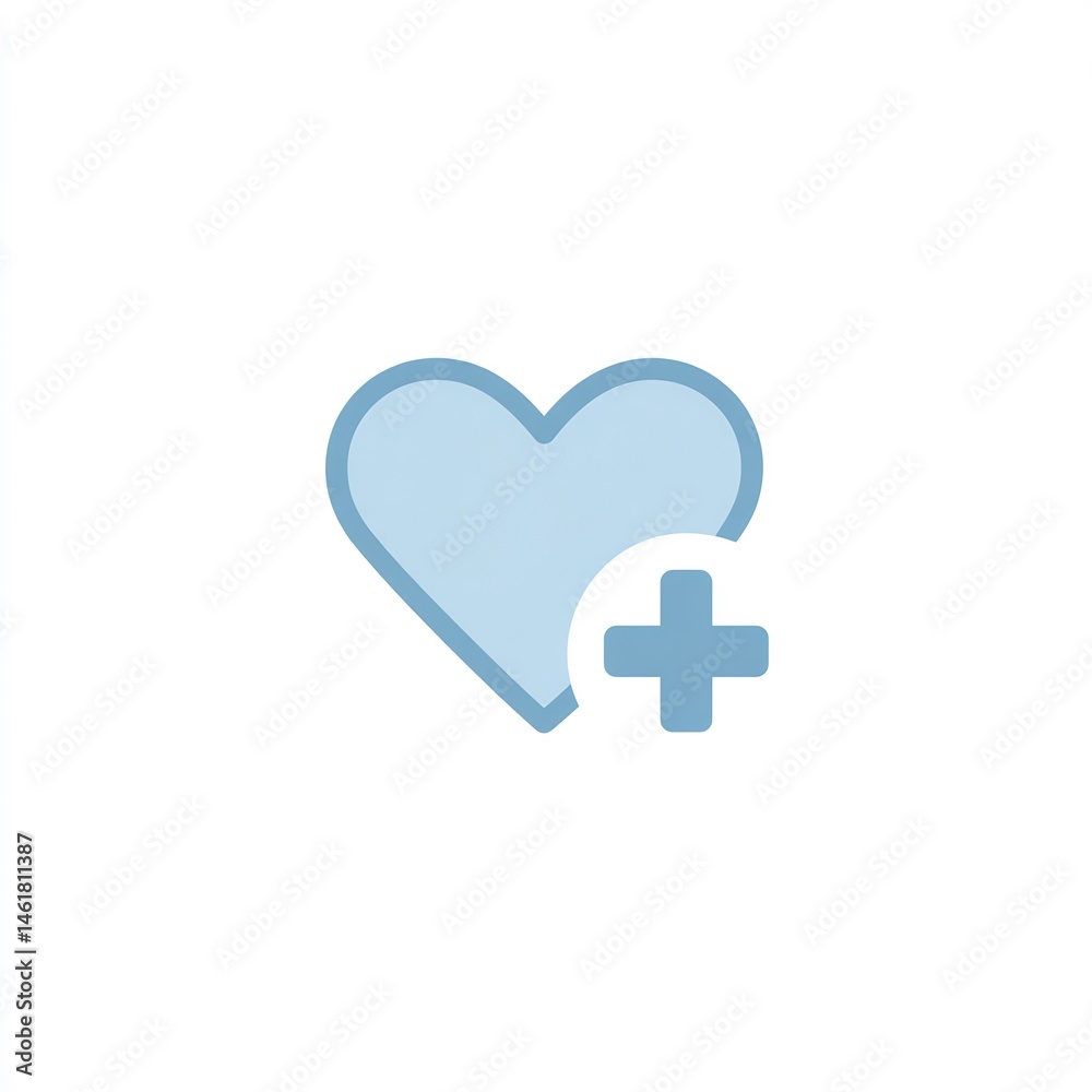 Light blue heart with plus symbol denoting health and positivity concept