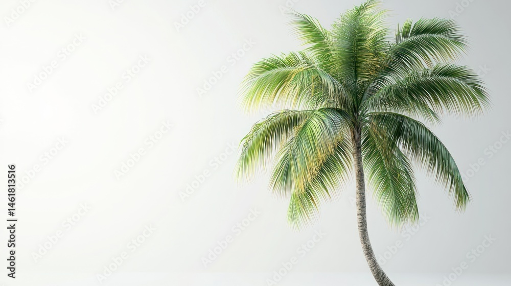 Fototapeta premium A realistic palm tree with long fronds, isolated on white