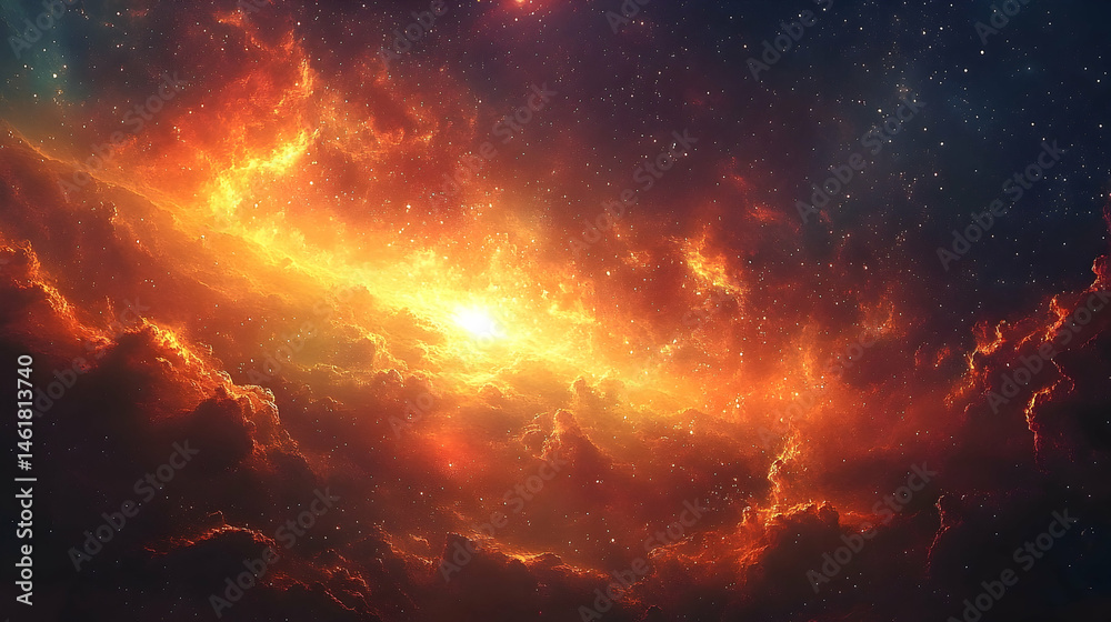 Fiery celestial nebula ablaze with vibrant light. Fiery celestial nebula ablaze with vibrant light.