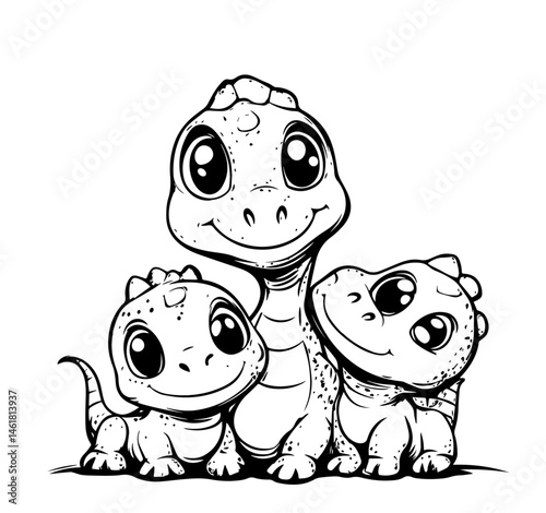Cute baby dinosaurs vector illustration for kids coloring book. 