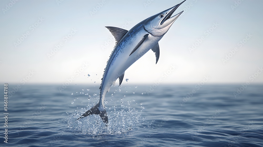 Fototapeta premium Powerful tuna leaping gracefully out of water.