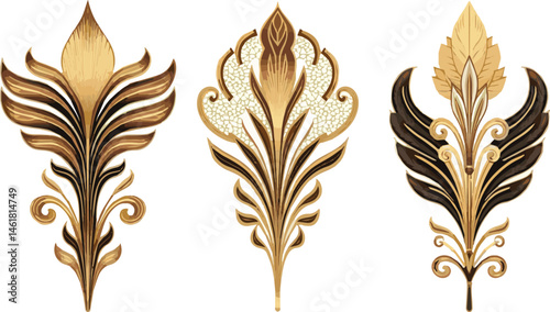 Create Beautiful set of Art Deco, Gatsby palmette orates from 1920s fashion and design trends vector art with white background.