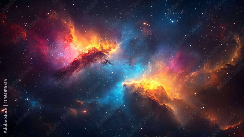 Fototapeta premium Colorful cosmic nebulae display swirling patterns in deep space.