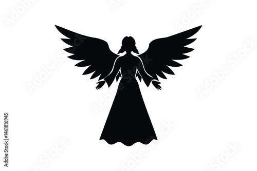 Christmas angel silhouette on white background