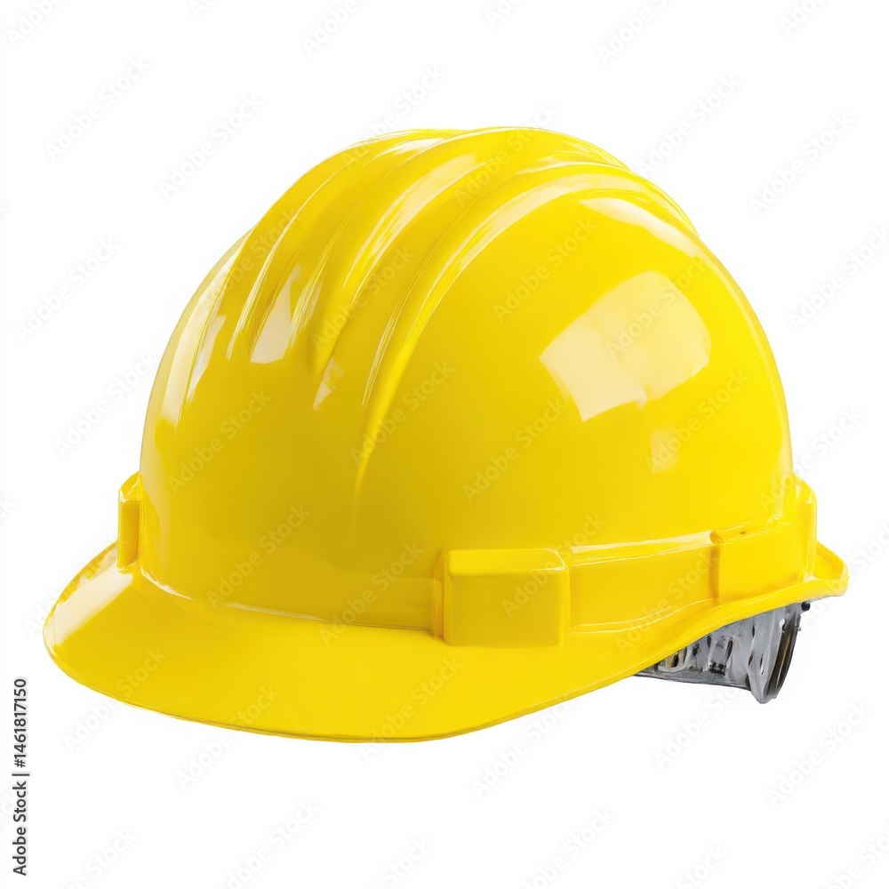 Fototapeta premium Yellow construction helmet close up isolated on white background