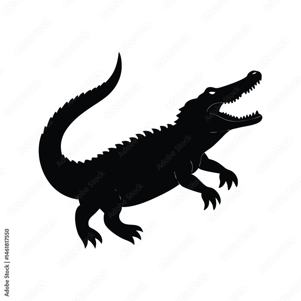Fototapeta premium Bold black silhouette of an alligator isolated on white background ready for vector use